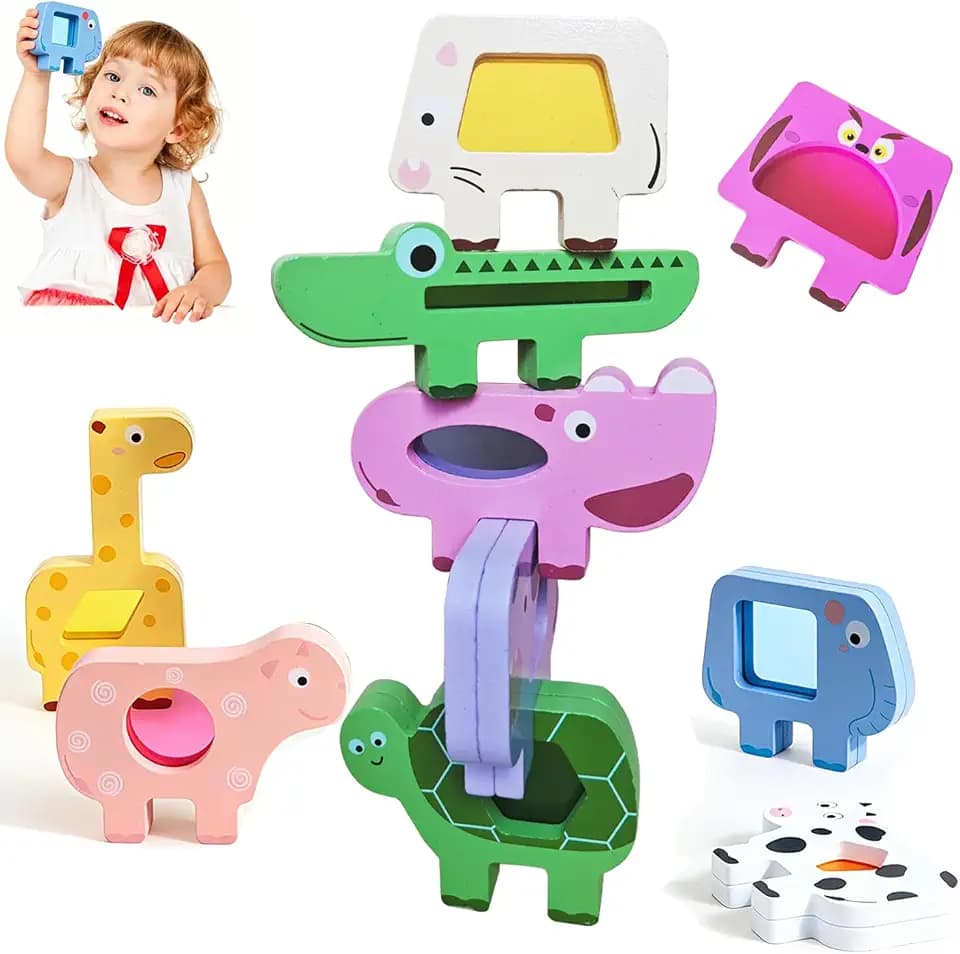 Montessori Spielzeug ab 3 4 5 Jahre, Stapelspielzeug aus Holz,Bausteine Sortierspiel für Kinder,Holztiere Holz StapelspielFeinmotorik Lernspiele Geschenk für Baby Junge Mädchen,Weihnachts Geschenke