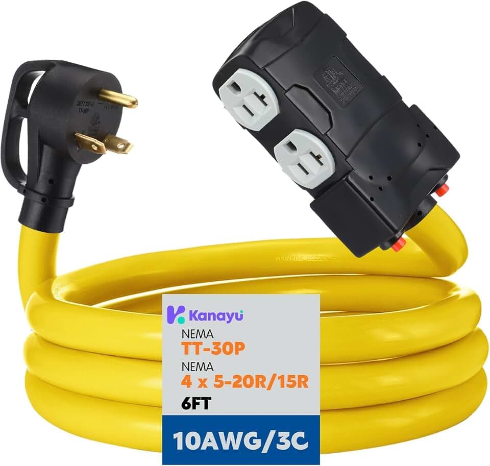 Kanayu 6.6ft Tt-30p Generator Adapter, 4 Outlets, 20a Breaker