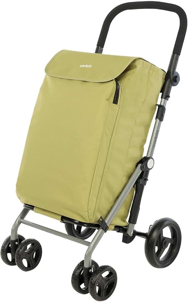 Carlett Einkaufstrolley mit 4 Rädern, faltbar, 58 L Tasche bis 32 kg + 12 L Thermofach, höhenverstellbarer Griff, Sicherheitsbremse, auf 2 Räder umstellbar – Lite Family, Grüne