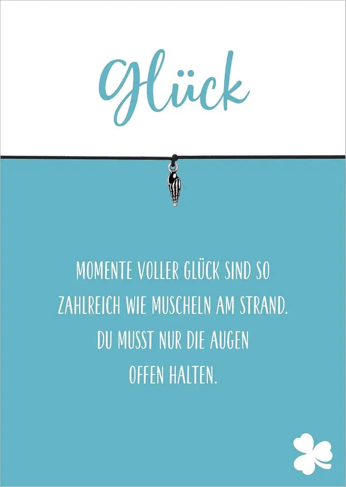 Glücksschmiedin - Grußkarte GLÜCK mit elastischem Armband in SCHWARZ und silberfarbenem MUSCHEL-Anhänger, handgemacht