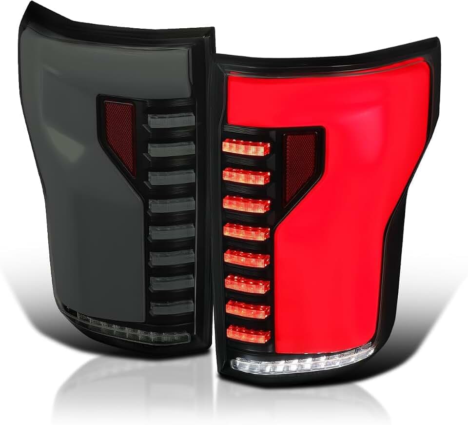 SPEC-D TUNING Black Smoke Lightning Style LED Tail Lights w/White LED Sequential Turn Signal and Startup Animation Compatible with 2018-2020 Ford F150 Pickup, Left + Right Pair Assembly