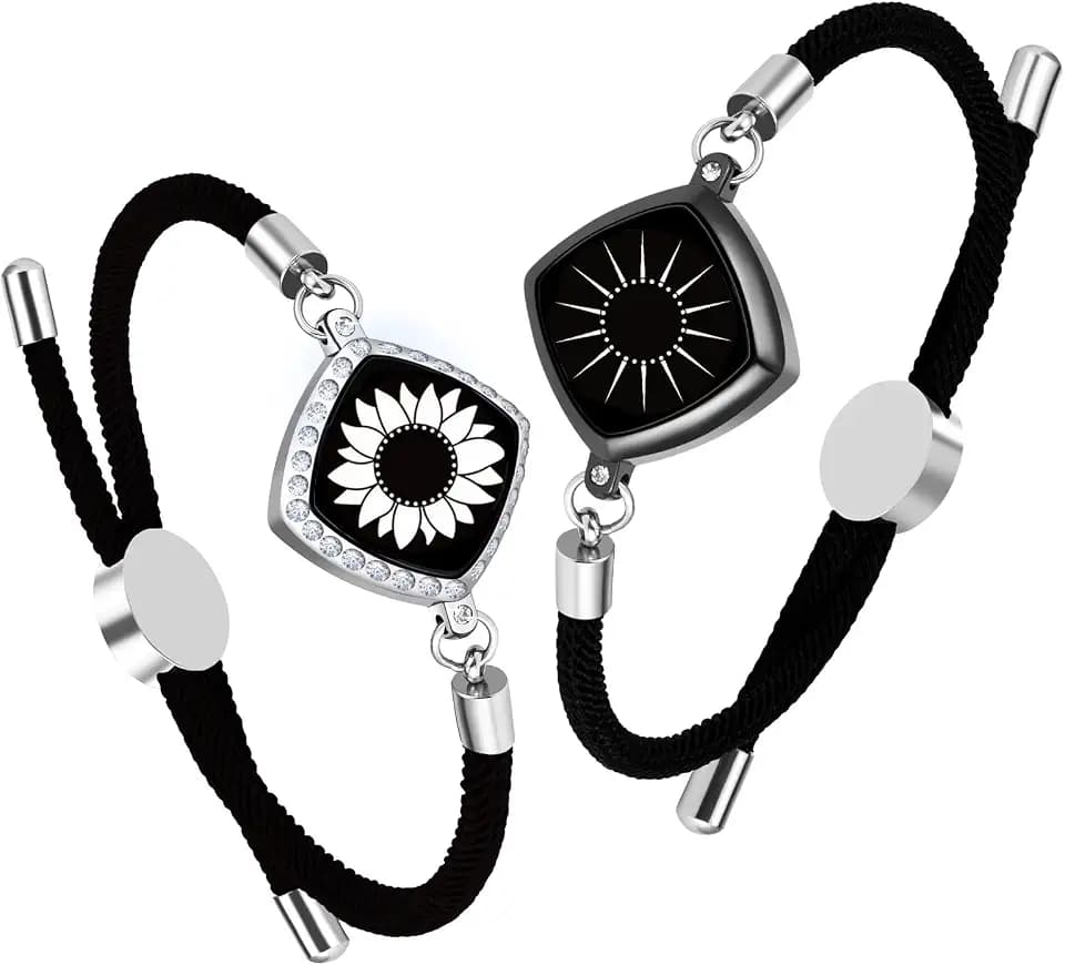 Long Distance Touch Bracelets, Vibration & Light up Remote Smart Matching Couples Bracelet for Couple Friend Relationship Girlfriend Boyfriend Festival Gifts Lover Jewelry Set Sun Sunflower Eternal Love
