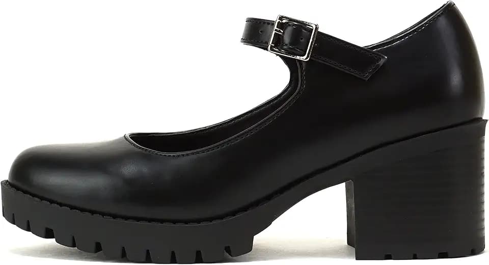 Soda “Boxer” ~ Women Mary Jane Round Toe Chunky Block Heel Lug Sole Pump with Adjustable Strap