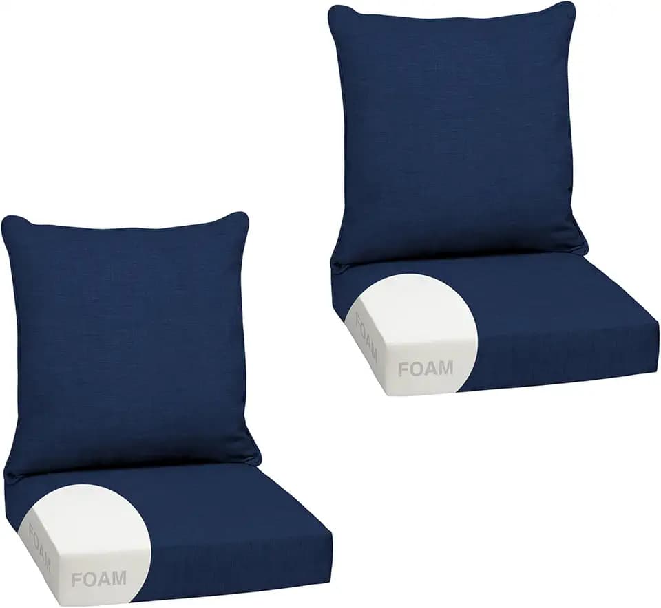 Arden Outdoor Chair Cushions, Patio Furniture, 24x24 Foam Deep Seat, 2 Sets
