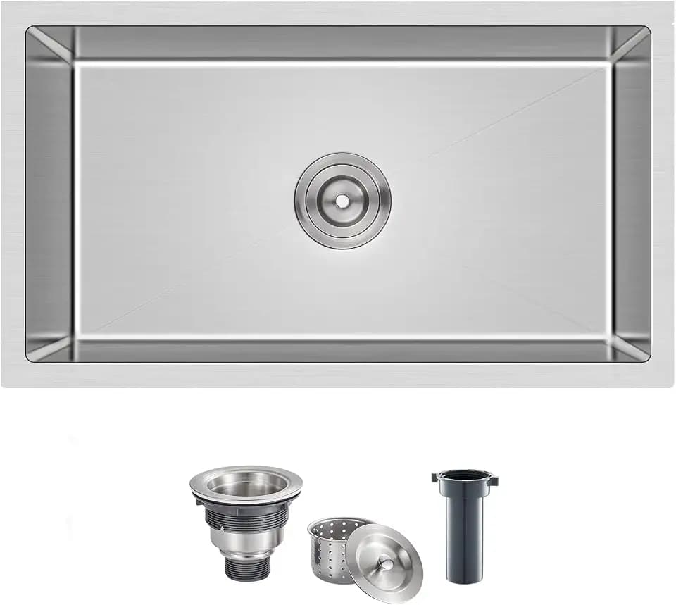 28"x18" Undermount Single Bowl Kitchen Sink 304 Stainless Steel