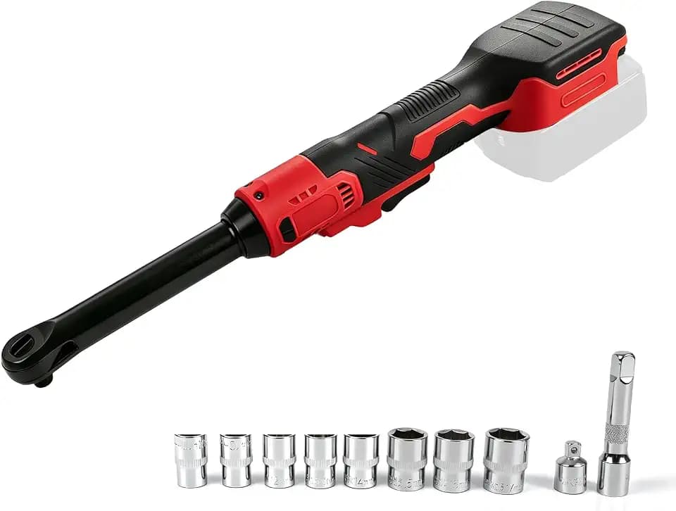 3/8" Extended Cordless Ratchet Wrench Compatible with Milwaukee 18V(Tool Only), 80FT-LBS(108N.m) 6.7" Extended Electric Ratchet Wrench Set with 8 Sockets, 1/4" Adapter & 3" Extension Bar