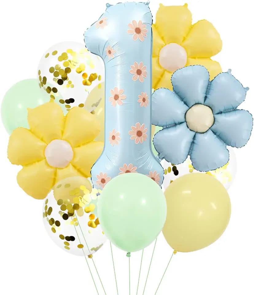 Koboko Geburtstagsdeko 1 Jahr Mädchen Junge mit Gänseblümchen Folienballon