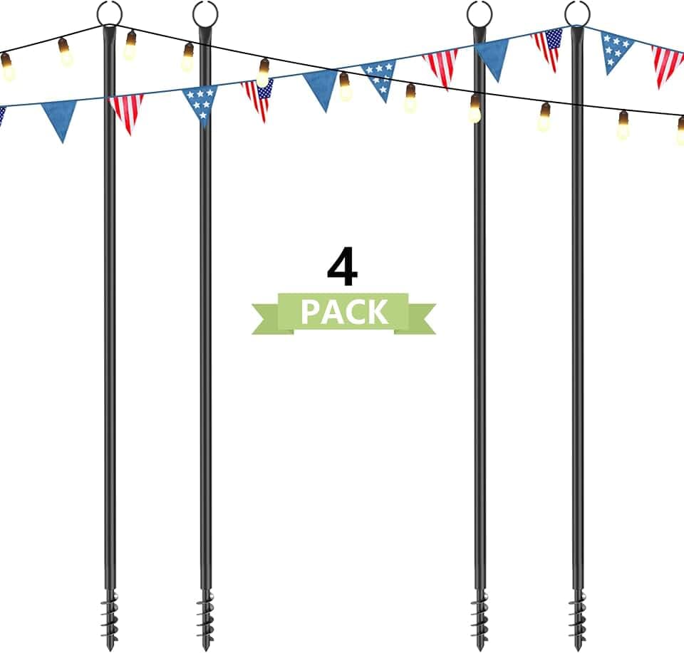 4 Pack String Light Poles for Outside, 10.5 Ft Outdoor String Light Poles for String Lights, Backyard Patio Light Poles for Bistro Party Wedding, Metal Pole for Outdoor String Lights