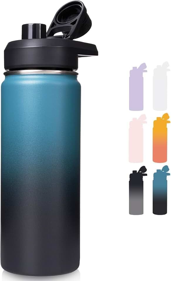 Fijinhom Insulated Water Bottle with Handle, 304 Stainless Steel Water Bottles with Wide Mouth, Double Wall Vacuum Sports Water Bottle, BPA Free, Keep Cold and Hot, 18 Ounces, Blue&Black