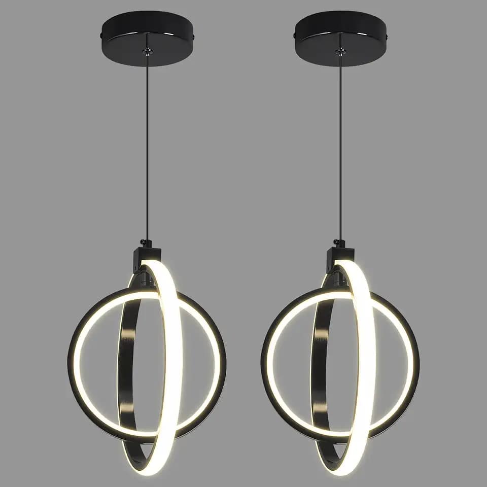 Modern LED Pendant Lights Plated Black Farmhouse Ring Pendant Light Fixtures 4000K Dimmable Round Pendant Lighting for Dining Room Kitchen Island Bedroom Living Room Foyer（2-Pack）