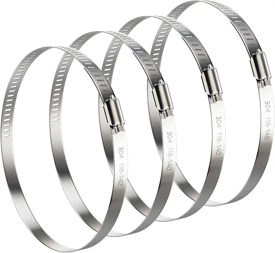 NEBURORA 5 Inch Hose Clamp Adjustable 304 Stainless Steel Duct Clamp 4 Pack Worm Gear Clamps 4.6"-5.4" Diameter Fuel Line Hose Pipe Clamp for Dryer Vent Air Duct Automotive Plumb