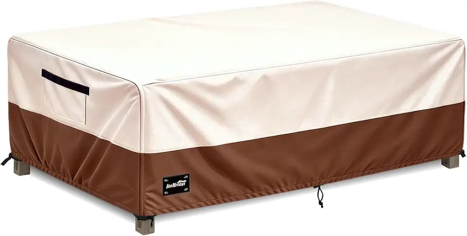 JinHrtoyi Patio Coffee Table Cover,42Wx26Dx16H Inches 100% Waterproof Heavy Duty Outdoor Rectangular Side Table Cover,Beige&Brown Modern Style Outdoor Furniture Covers