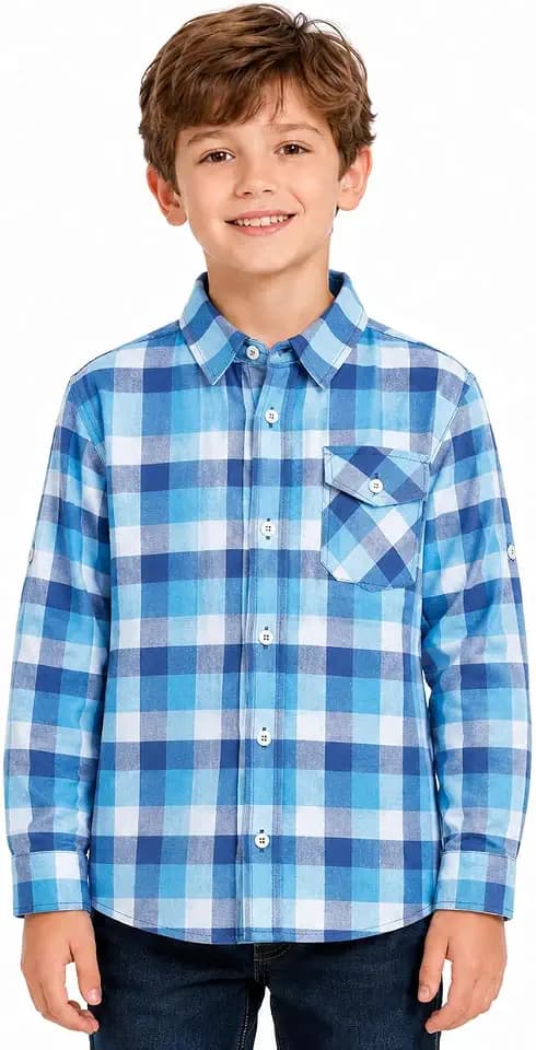 BIENZOE Jungen Karo Flanell Hemd: Langarm Gingham Tops