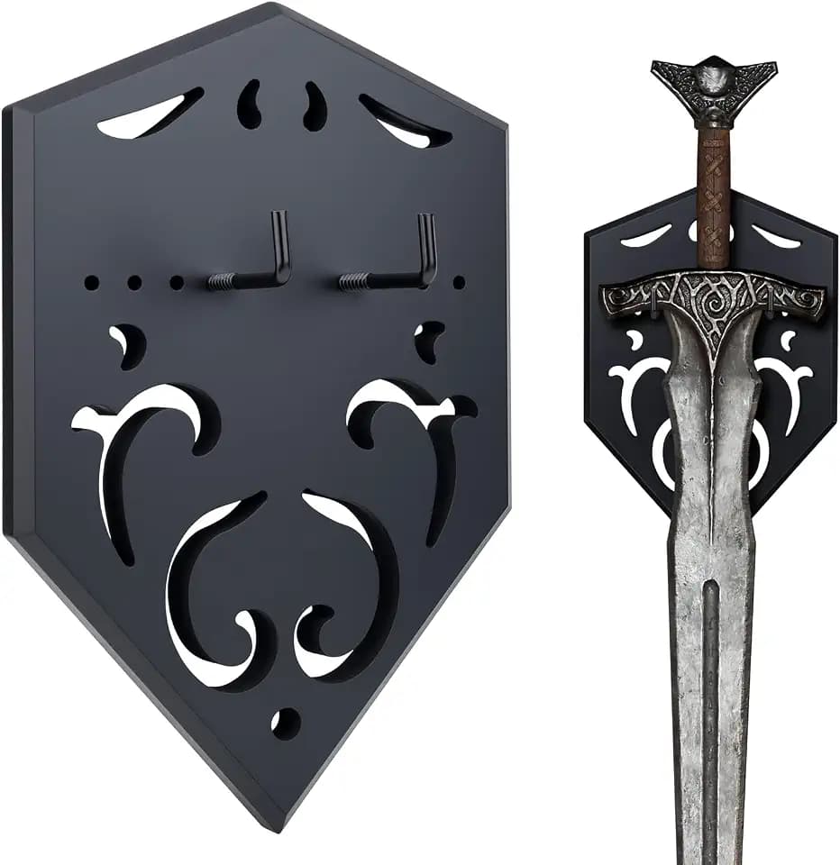 Schwert-Wandhalterung, vertikal, mit hohlgeschnitztem Design, Wandhalter für mittelalterliche Schwerter, Bögen, Äxte und Requisiten, Schwarz