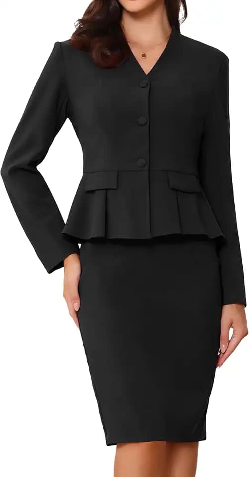 Allegra K 2-teiliges Rock-Set für Damen, langärmelig, Blazer und Bleistiftrock, Business-Anzüge