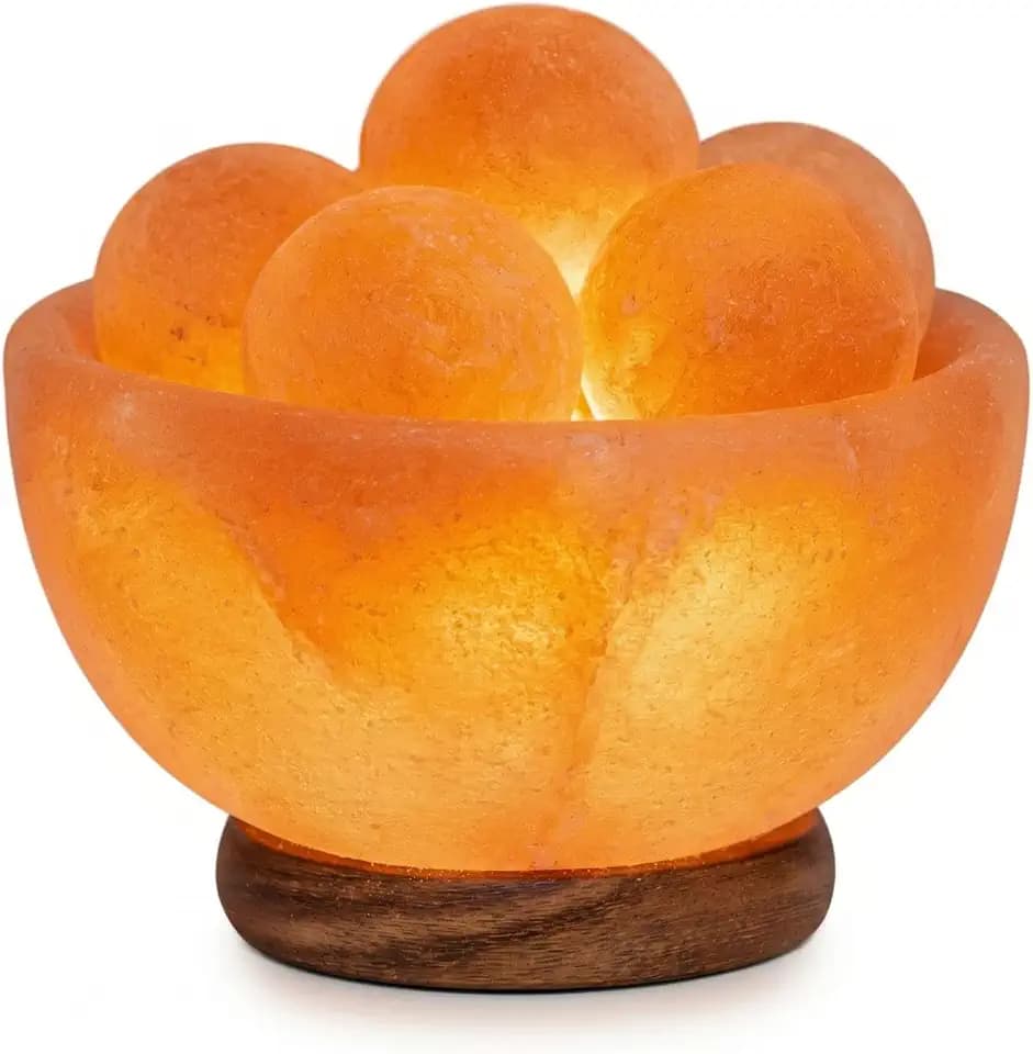 Himalayan Salt Fire Bowl Lamp with 6 Massage Balls, Dimmer