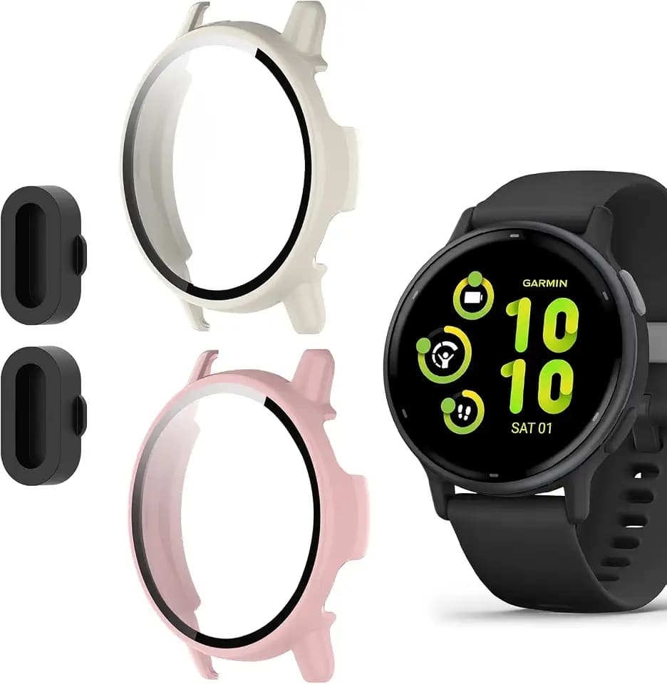 2 Pack Smartwatch Screen Protector Case for Garmin Vivoactive 5 + Dust Plug
