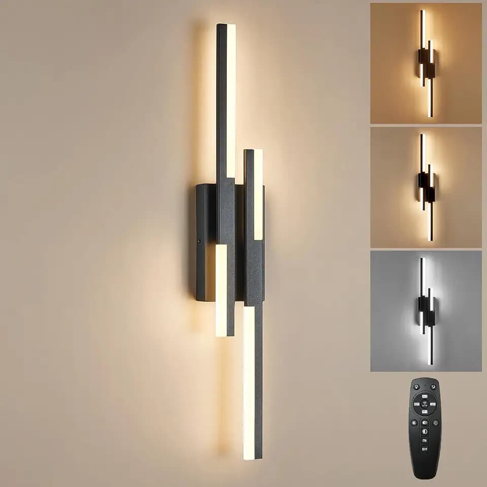 Benkut Modern LED Vanity Light Black Dimmable LED Wall Sconce with Remote
