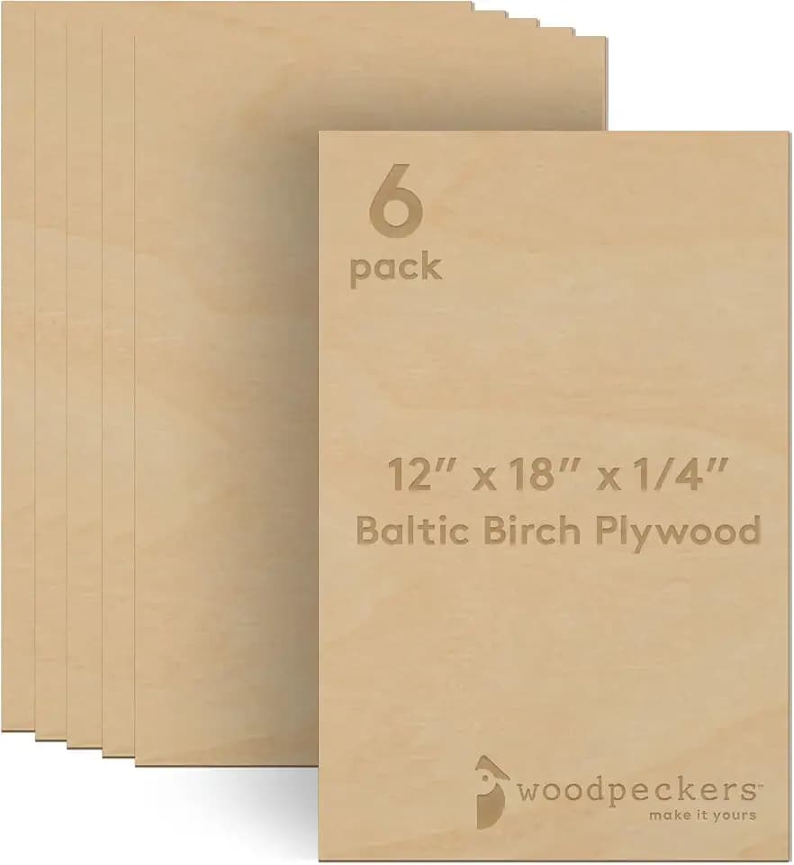 6 mm Baltic Birch Plywood 1/4 x 12 x 18 Inch, Box of 6 B/BB Grade Craft Wood, Stronger Than Basswood Sheets, for Laser, CNC Cutting and Wood Burning, by Woodpeckers