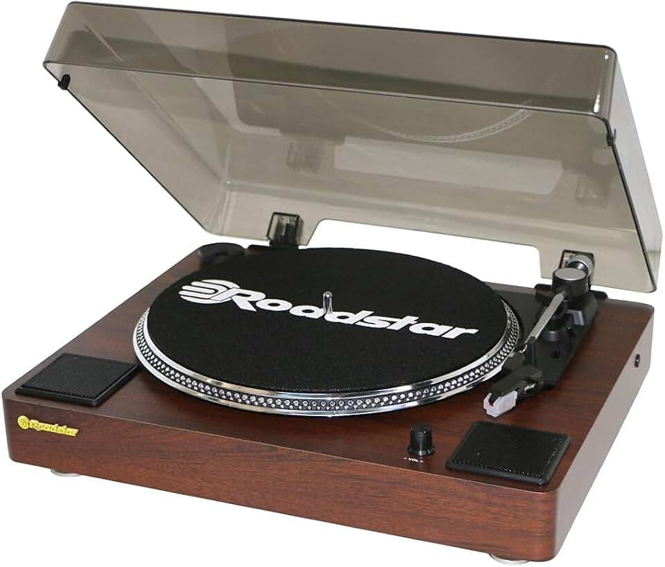 Roadstar TT-260SPK Plattenspieler, 3 Geschwindigkeiten 33/45/78 U/min, Integrierte Lautsprecher, RCA Audio Out, AUX IN, Auto Stop, Vintage, Holz