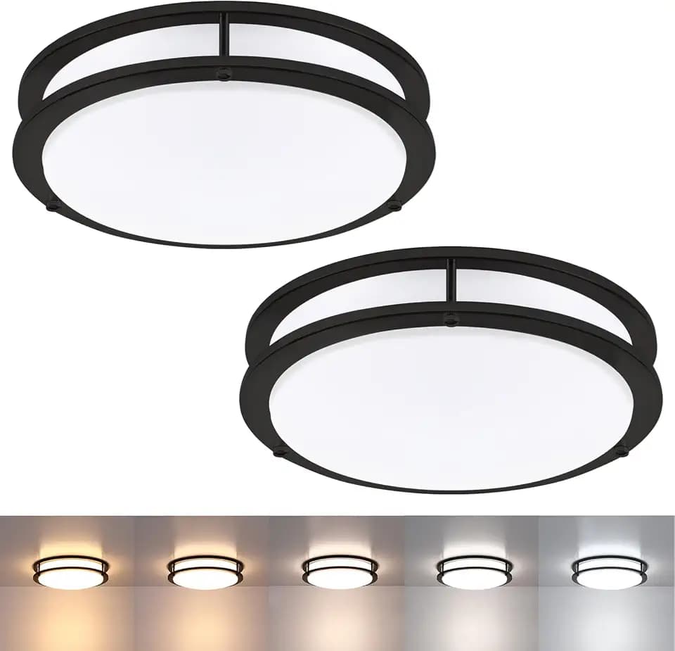 2 Pack Black Ceiling Light, 13 Inch Flush Mount LED Ceiling Light,Bedroom Lighting with 5CCT(2700K/3000K/3500K/4000K/5000K Adjustable), 23W, CRI80 Eye Caring Illumination, ETL Listed