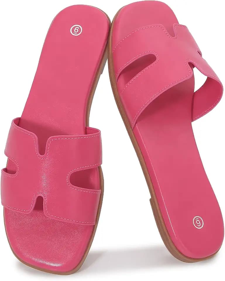 Women's Slide Sandals Comfortable Flat Slip On Leather Sandals
