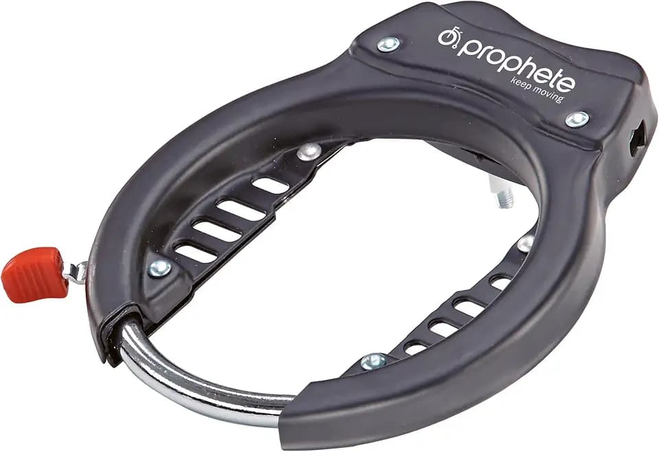Prophete Rahmenschloss mit 2 Wendeschlüsseln (1x mit LED), Messingschließzylinder, pulverbeschichtetes Gehäuse, inkl. Rahmenhalterung, Raddurchlauf 57 mm, Ø 9 mm, schwarz