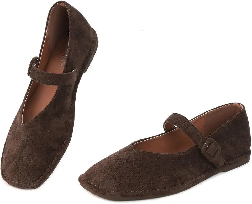 Women's Mary Jane Flats Elegant V-Cut Square Toe Ballet Shoes with Adjustable Strap Comfortable for Casual Dressy Office