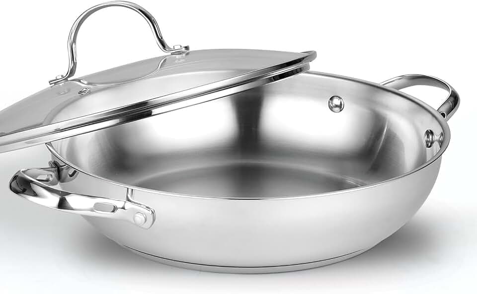 Cooks Standard Wok Stir Fry Pan with Glass Lid, Classic Stainless Steel 12-Inch/30cm Everyday Chef's Pan, Silver