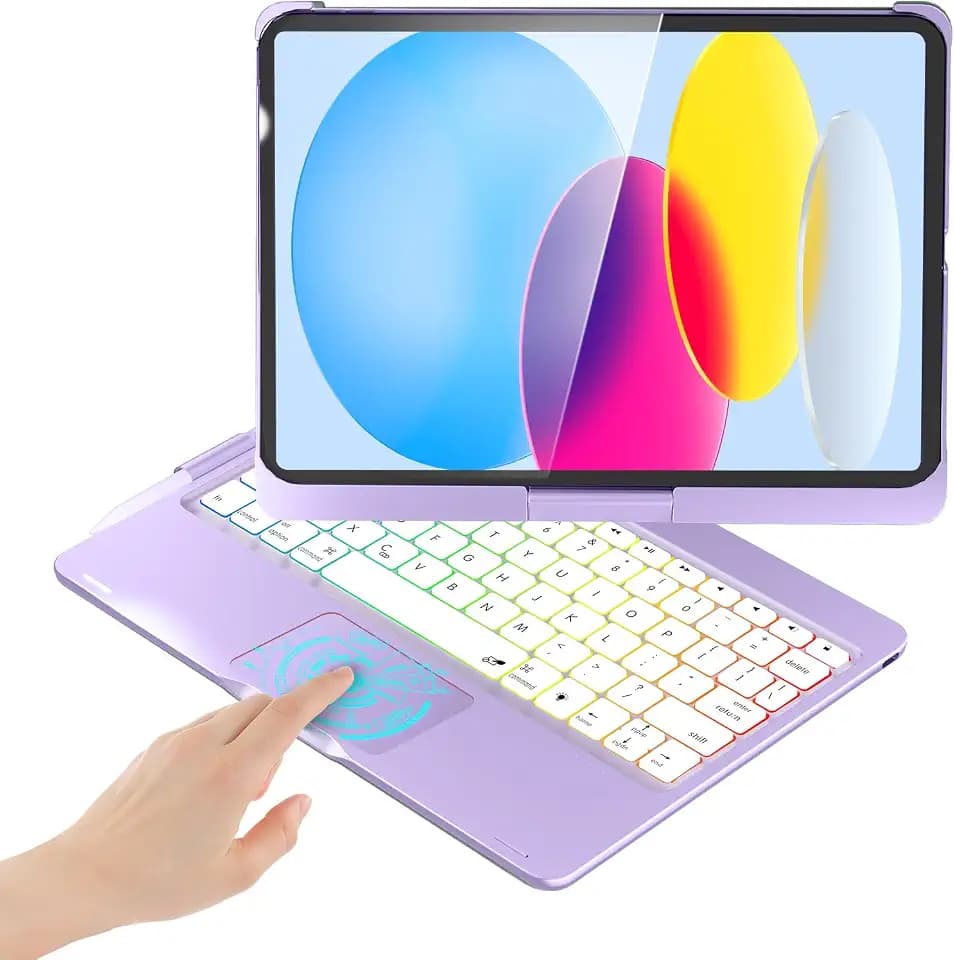 BABG for iPad 10th 11th (A16) Case with Keyboard&iPad Air 11(M4,M3,M2),360°Swivel,7 Use Modes,Rainbow Backlight Keyboard for iPad Pro 11(1st/2nd/3rd/4th Gen)&iPad Air 5th/Air 4th- Purple