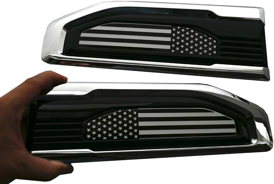 Pair New Custom USA Flag 5.3L 6.2L V8 Side Vent Emblems Kit 3D Car Badge Compatible with 2019-2026 GMC Sierra GM 85160715 86532094 (USA Flag-Chrome White)
