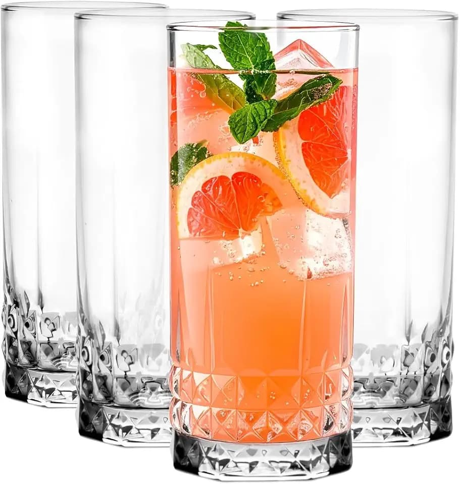 Glasmark KROSNO 1992 Longdrinkgläser Gläser 4er Set 250 ml - Hohe Trinkgläser mit Facettenboden für Wasser Saft und Cocktails - Moderne Gläser für Bar und Zuhause - Spülmaschinenfest