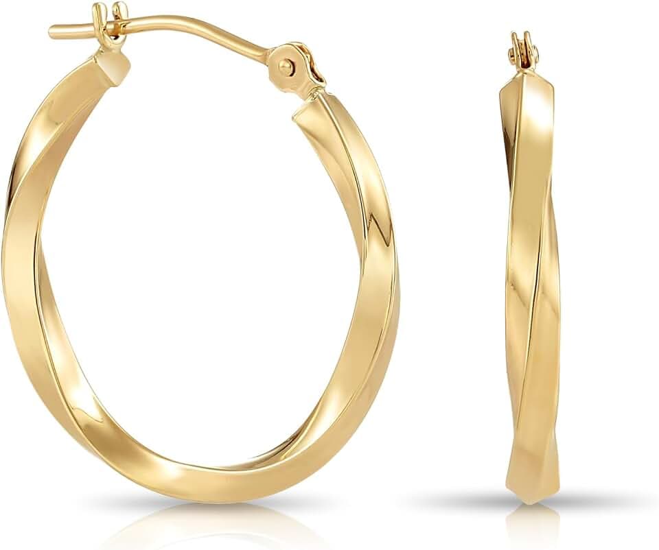 10K Yellow Gold Classic Twisted Round Hoop Earrings