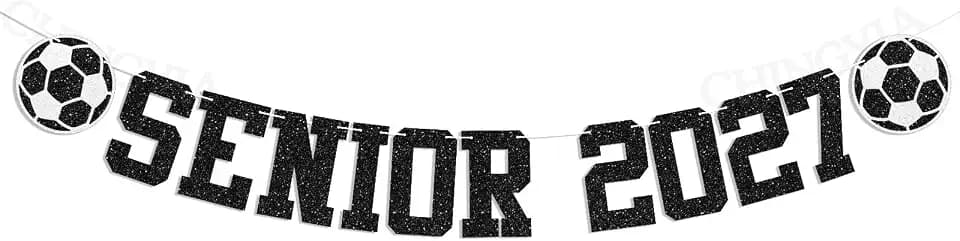 Soccer Senior 2027 Banner - Last First Day of Senior Year Party Decor for Class of 2027 Party Decorations Black Glitter