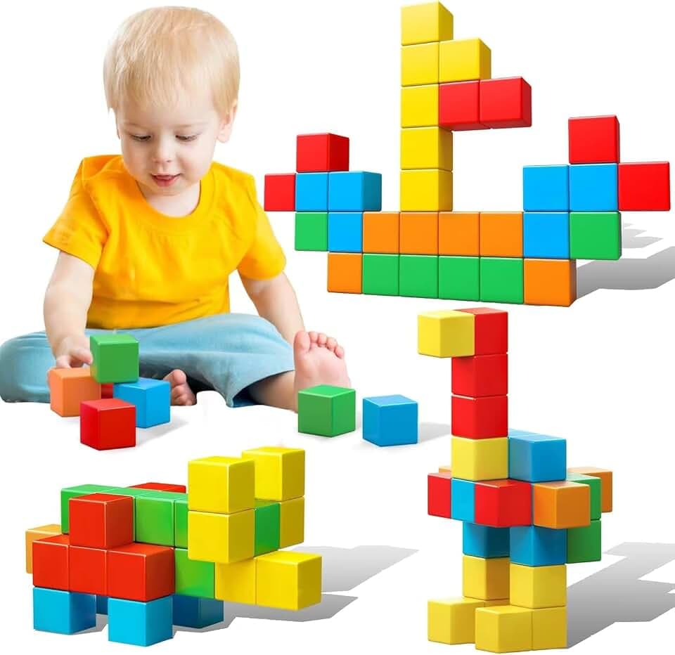 KOIEMAY Magnetic Blocks, 1.41 inch Large Magnetic Building Blocks for Children 3 4 5 6 7 8 Years Old Boys Girls, Magnet Cubes Montessori Toys STEM Preschool Educational Building Cube