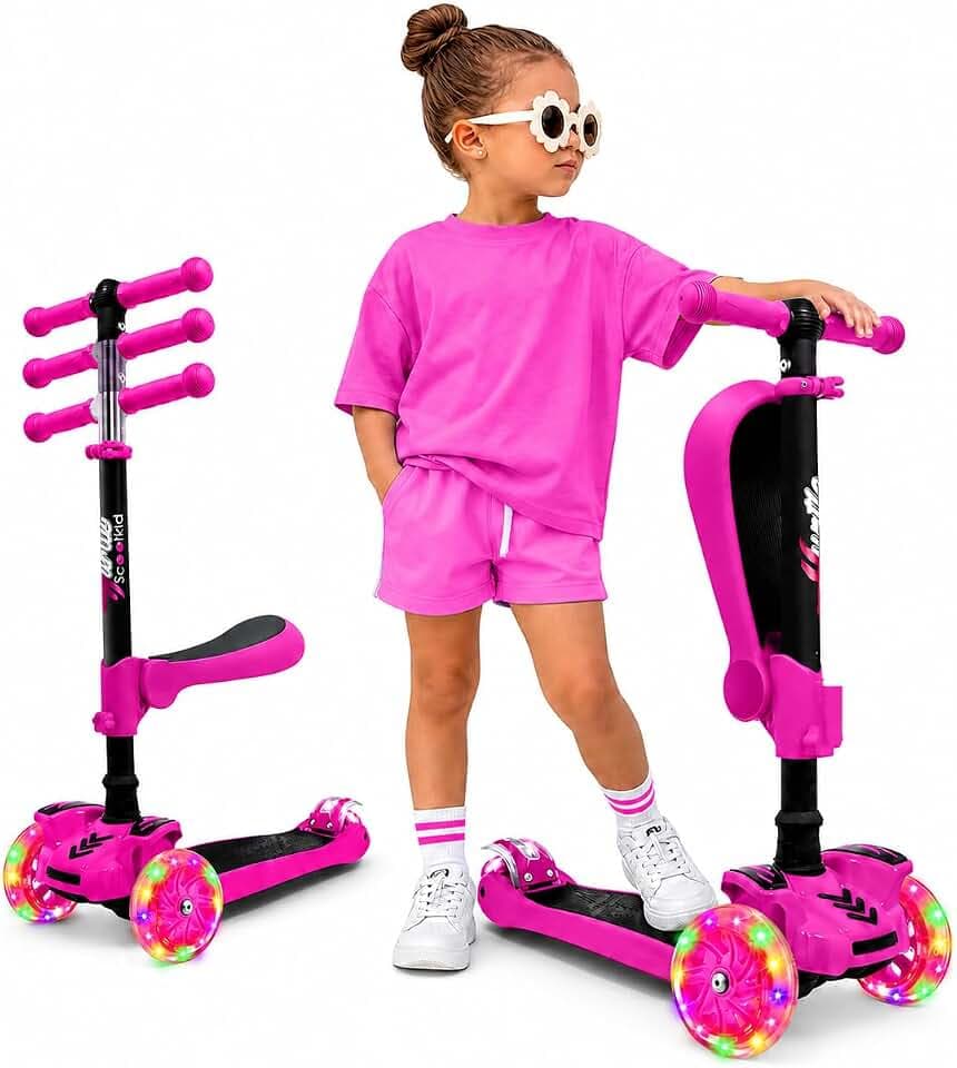 Hurtle 3-Rad-Kinderroller mit Klappsitz und LED-Rädern, ab 2 Jahre