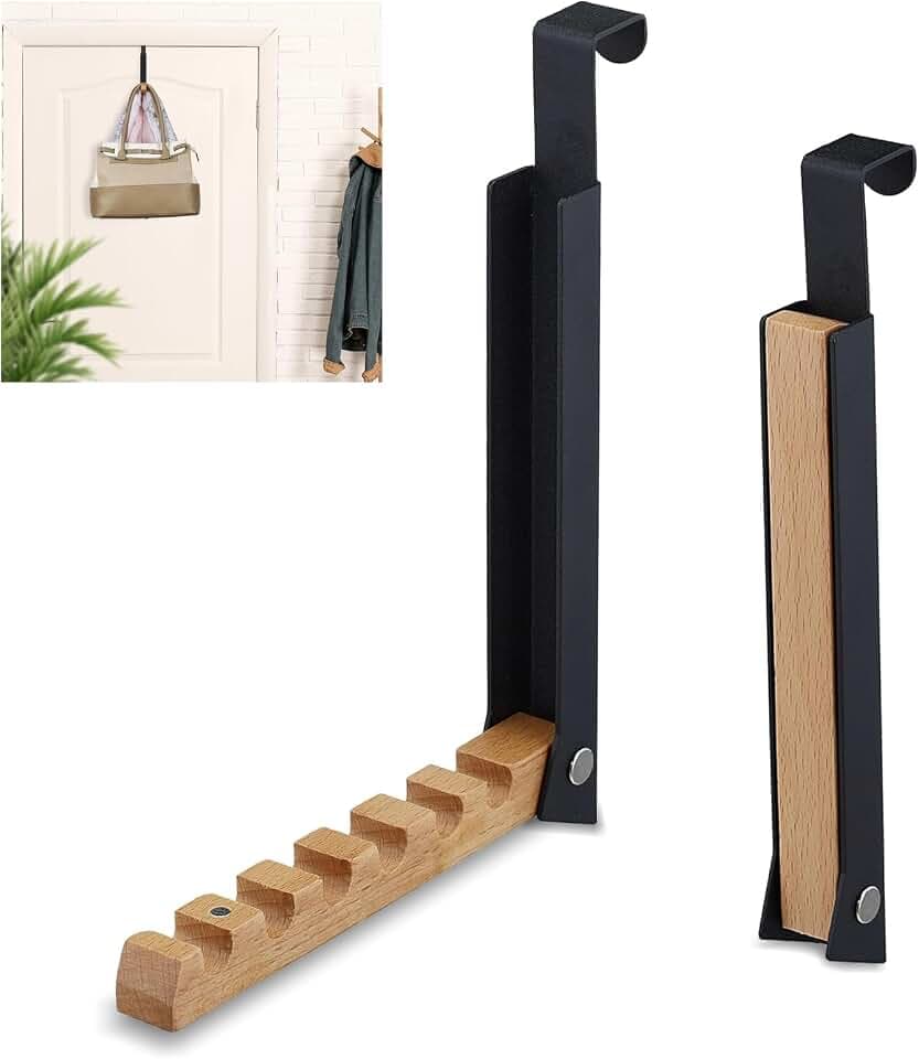 Türgarderobe klappbar, 2 Stück Türhaken Klappbar, Folding Hook, Kleiderbügel für 6 Kleiderbügel, Türhaken zum Einhängen, Klapphaken für 2 cm Türfalz, Schwarz