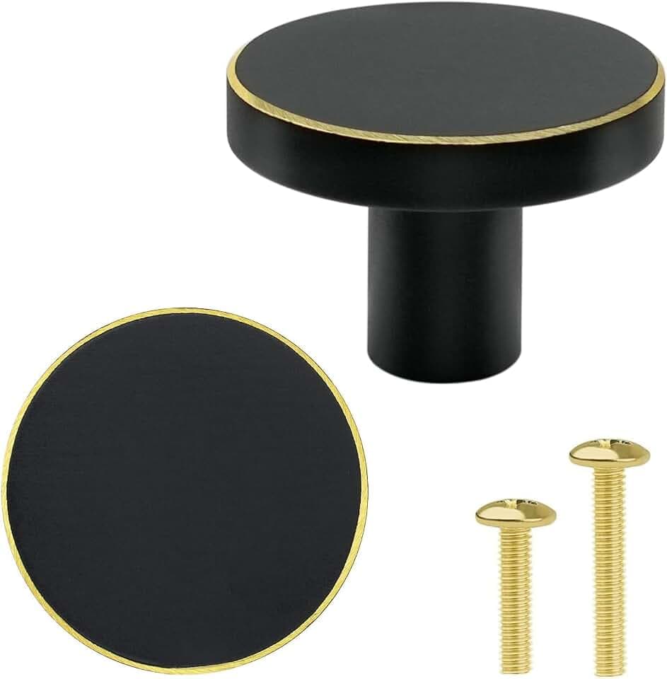 8 Stück massive Messingknöpfe und Schrauben – schwarze Schranktürknöpfe & Schubladengriffe – runde Messinggriffe für Küchenschrank, Kommode, Kleiderschrank, 28 x 20 mm