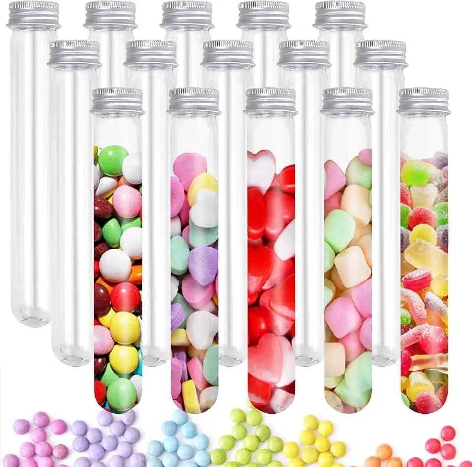 REFORUNG 20 Stück Reagenzglas mit Schraubverschluss 90ML Reagenzgläser Kunststoff Transparent Reagenzröhrchen Wiederverwendbare Röhrchen für Süßigkeiten, Wissenschaft, Flüssigkeiten, Badesalz, Perlen