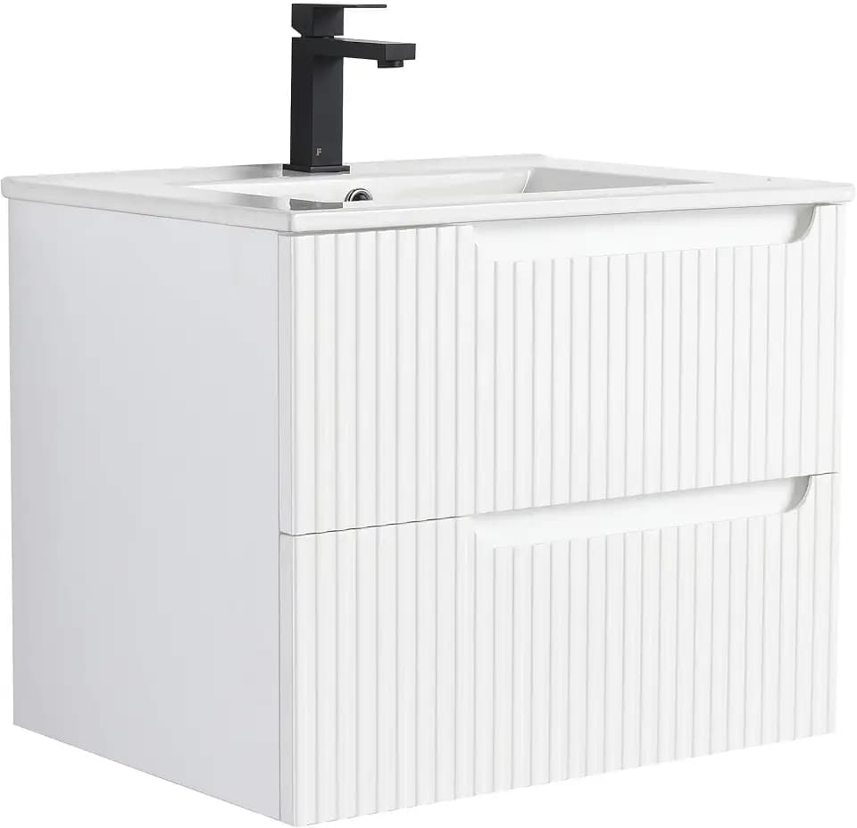 Fine Fixtures Citiscape 24 Inch Bathroom Vanity with Sink, White Vanity, Full Assembly Required, Elegant Modern Bathroom Vanities for Contemporary Homes