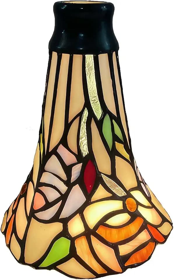 Bieye S10620 Tiffany Style Stained Glass Lily Lamp Shade, Replacement Shade for Table Lamp Floor Lamp Chandelier, Handcrafted Art Glass Lampshade (Rose Flowers, 4.7"Wx6.3"H)