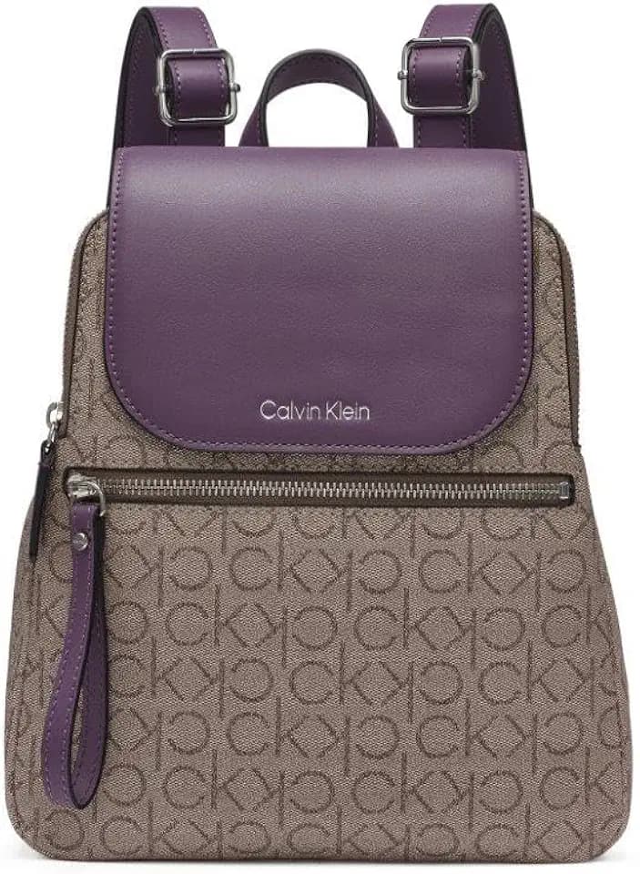 Calvin Klein Women's Elaine Signature Flap Backpack, Almond, OS