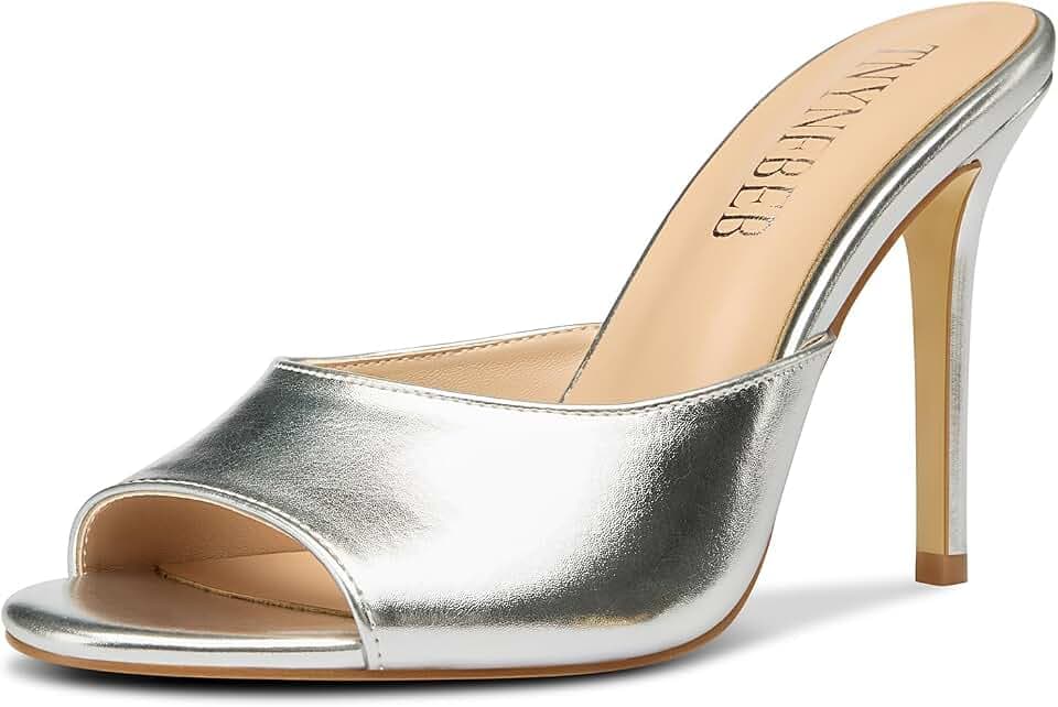 TNYNFBEB Women Stiletto High Heel Peep Open Toe Sandals Slingback Slip-on Wedding Office Cute Basic Classic 3.9 Inches Heels