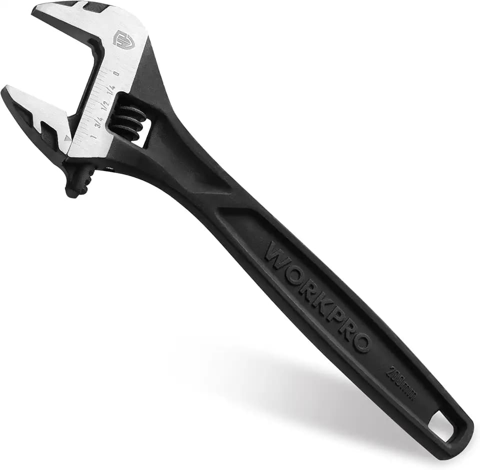 WORKPRO 8" Adjustable Wrench, Black Oxide Finish, Cr-V Steel