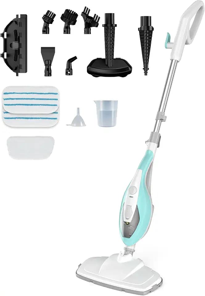 OLIXIS 10-in-1 Steam Mop, 1550W Detachable Handheld Steam Cleaner for Floor Cleaning, 16FT Cord, 2 Washable Pads, Multi-Purpose Floor Steamer for Hardwood, Carpet, Tile, Grout, Windows, White Green