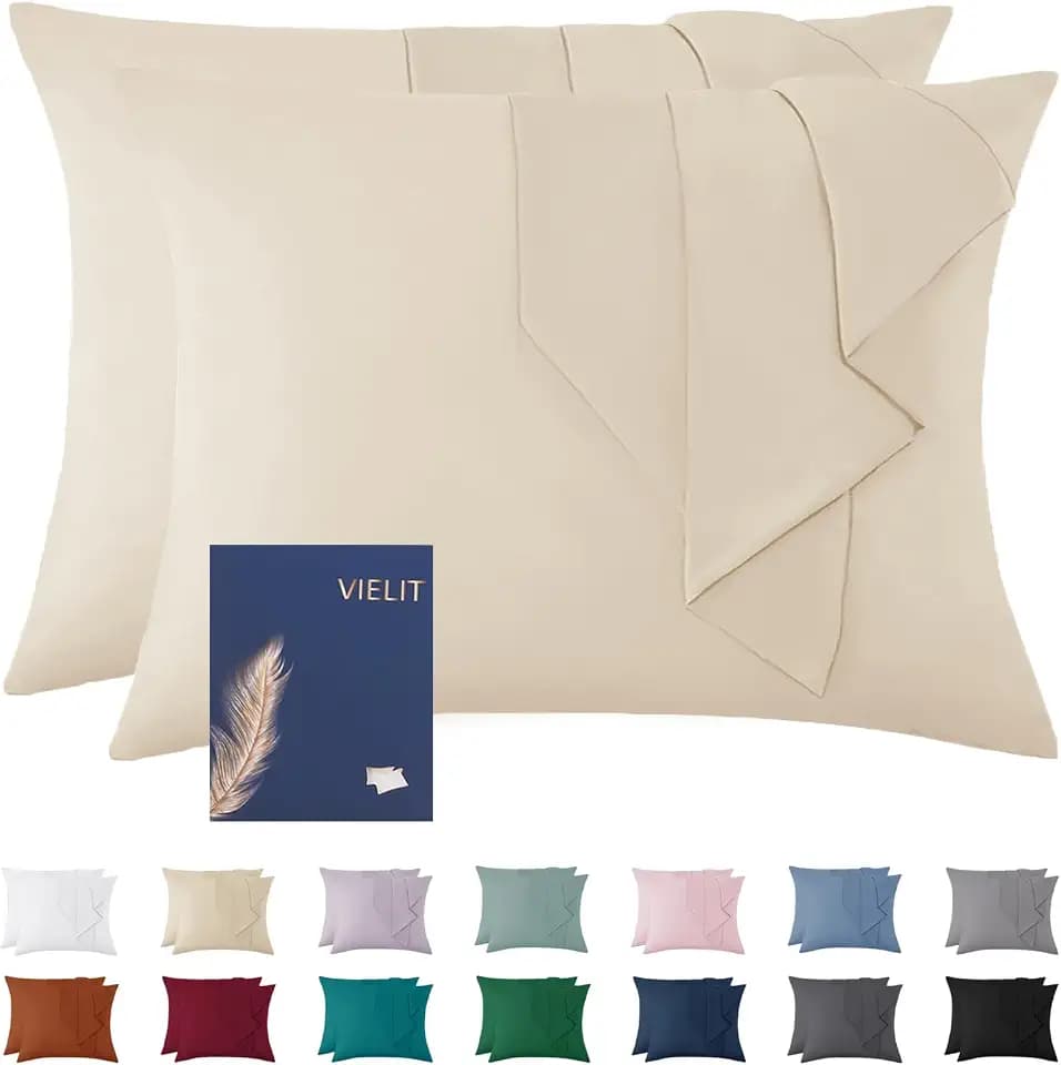 Vielit Kissenbezug 60x80 2er Set Kopfkissenbezug Beige Öko-Zertifikat