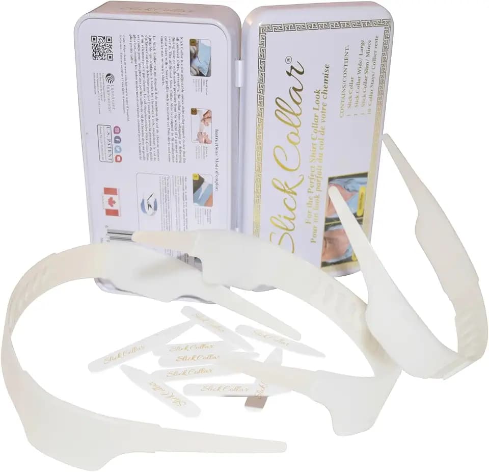 Slick Collar verstellbare Hemdkragen-Stütze, 3-teiliges Set mit Kragenstäbchen für Damen und Herren, mit schmalem Slick Collar für Damen und EDC-Metallbox