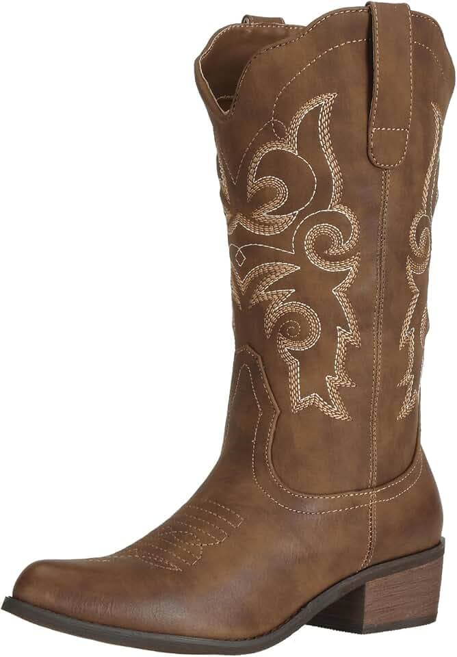 J's.o.l.e Damen Cowgirl-Cowboystiefel für Frauen Leder Mid Wide Calf Country Riding Western Hochzeitsschuhe