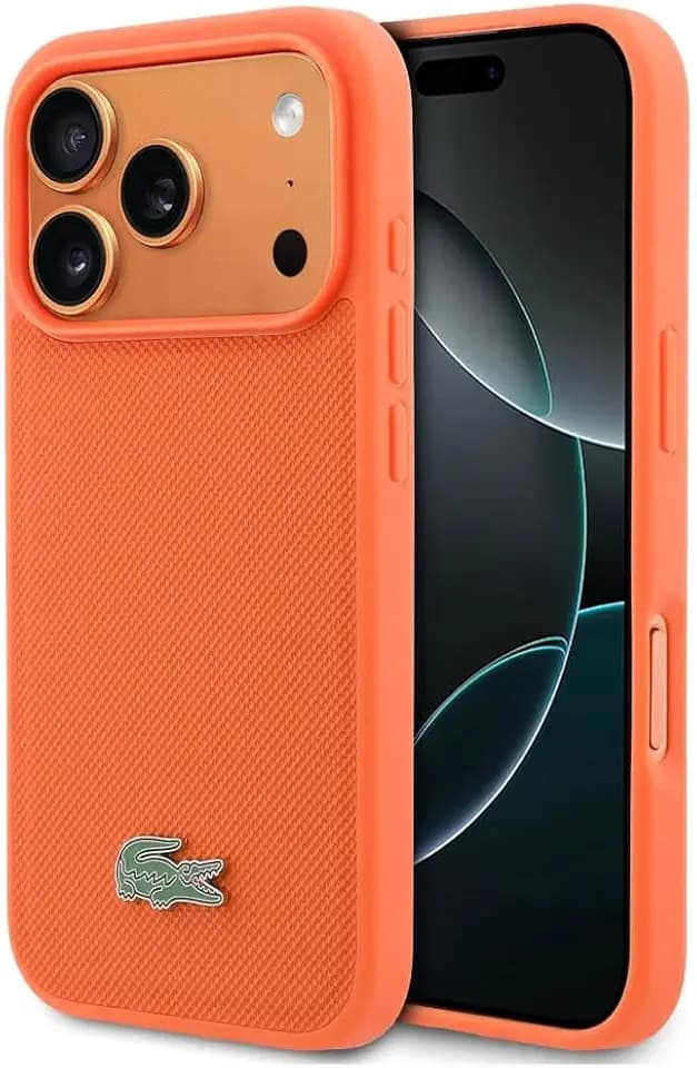 CG MOBILE Lacoste Petit Pique Lack Logo kompatibel mit MagSafe Hülle für iPhone 17 Pro (Orange)
