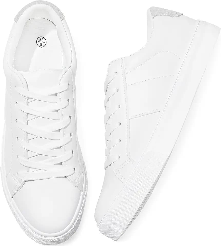 Adokoo Women's Fashion Sneakers PU Leather Casual Shoes White Tennis Low Top Shoes Womens Lace Up Sneakers
